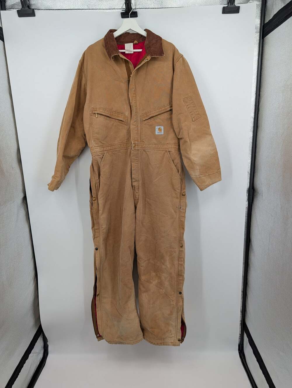 VTG Mens 48 Khaki Carhartt Insulated Quilted Lined Work Coveralls Chore Ranch*